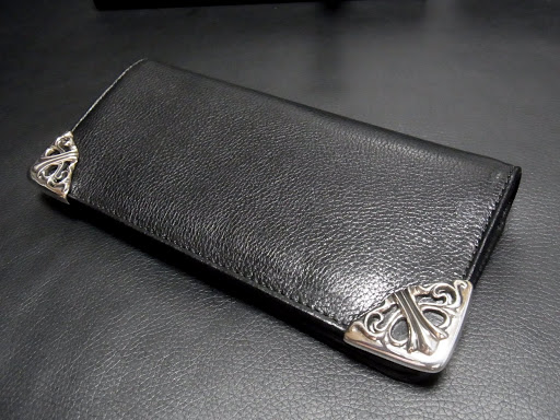 CHROME HEARTS　WALLET LONG SINGLE FOLD WITH TIPS BLACK HEAVY LEATHER WITH GRMT